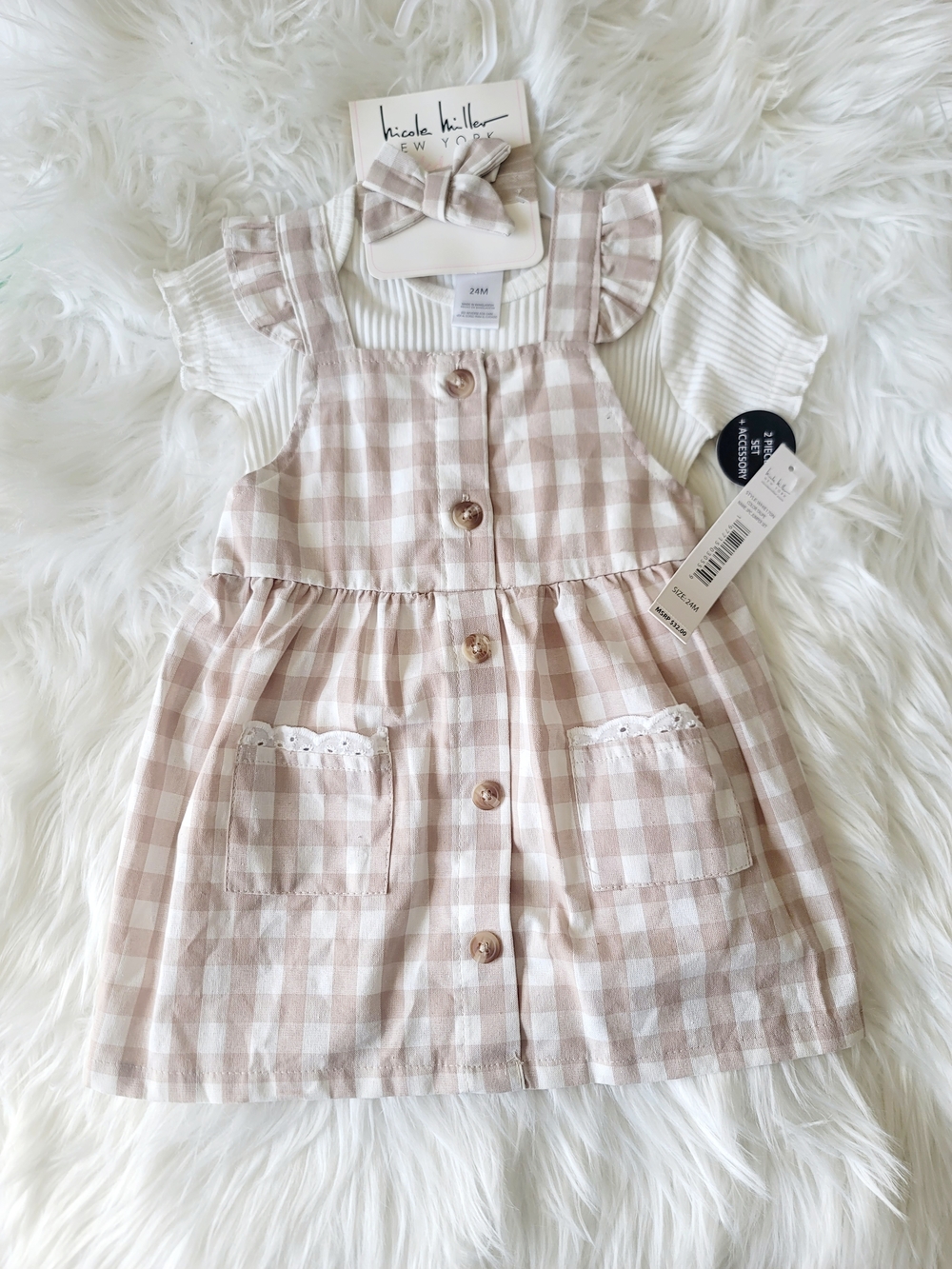 Nicole Miller Baby Gingham Button-Front Dress with Ruffle Sleeves